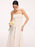 Asymmetrical Hem Ruched Halter Midi Dress