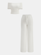 Ribbed Off-Shoulder Top & Drawstring Pants Set
