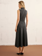 High Neck Sleeveless Belted Maxi Dress