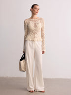 Crochet Lace Long Sleeve Knit Top