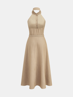Collared Halter Backless Belted Maxi Dress