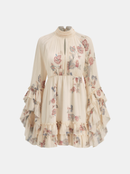 Layered Ruffled Floral Chiffon Mini Dress