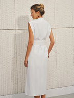 Cotton-Linen Sleeveless V-Neck Bow Split Dress
