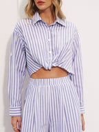 Striped Collared Wide-Leg Jumpsuit