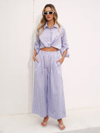 Striped Collared Wide-Leg Jumpsuit