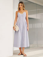Lace Trim Striped Cami Maxi Dress