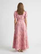 Xanthea | Short Sleeve Belted Floral Textured Maxi Shirt Dress