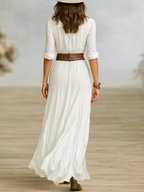 Aurora | Long Linen Dress with Inverted Collar