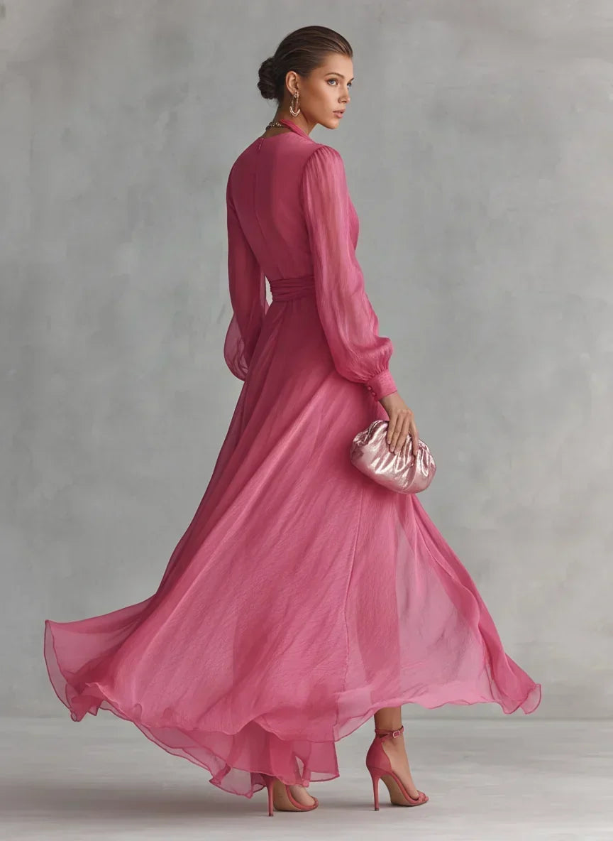 Gloria Maxi Chiffon Dress with V-Neck