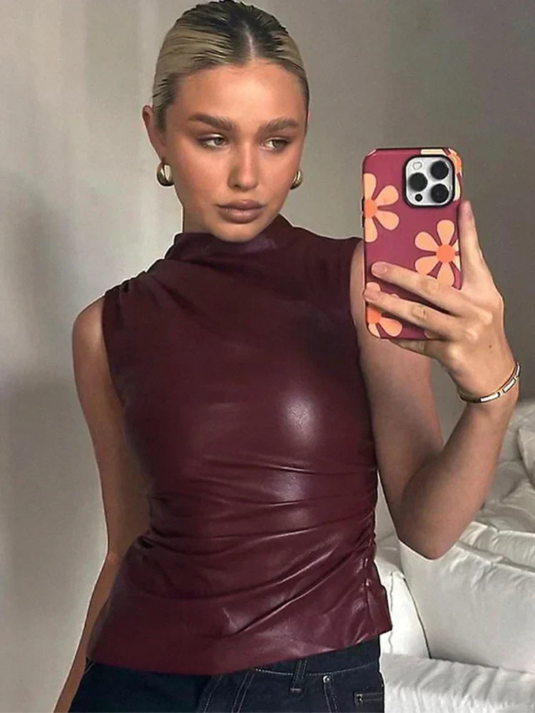 SERAN™ | Women Sleek Faux Leather Top