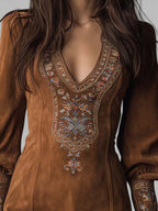 Lunori™ | Embroidered Mini Suede Dress
