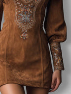 Lunori™ | Embroidered Mini Suede Dress
