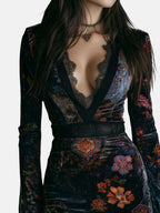 Liora ❘ Mini Velvet Floral Dress with Lace
