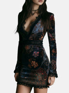Liora ❘ Mini Velvet Floral Dress with Lace