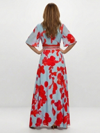 Corinne | V Neck Short Sleeve Floral Maxi Dress